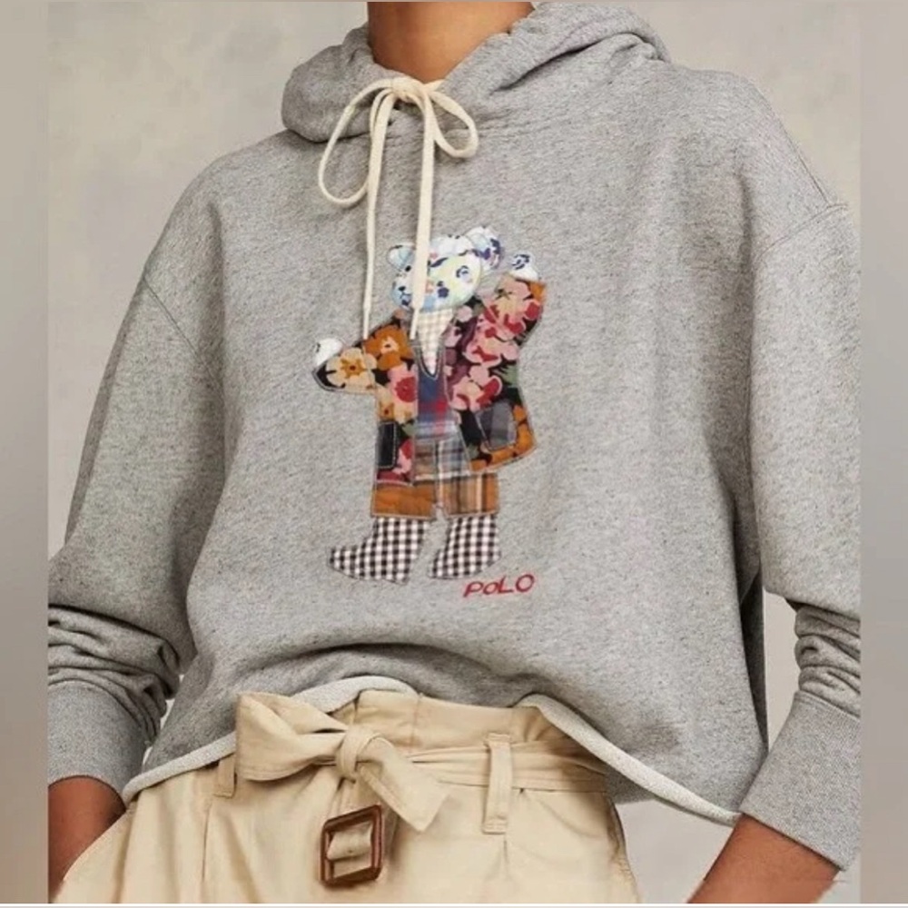 Ralph Lauren Heather Gray Bear Appliqué Hoodie